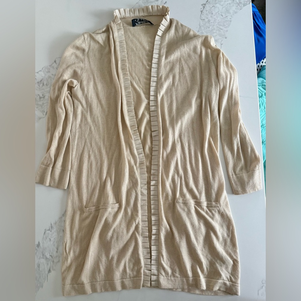 Magaschoni Cream Open-Front Sweater 85% silk 15% cashmere size s